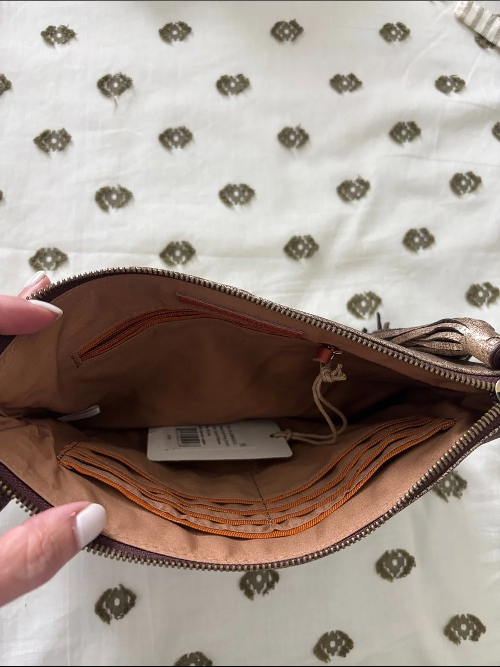 NWT HOBO Metallic Bronze and Dark Brown Wristlet Clutch with Tassel